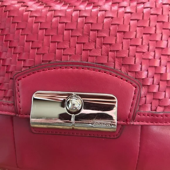 Coach Kristen Red Woven Leather Shoulder or Crossbody Bag - Picture 3 of 7